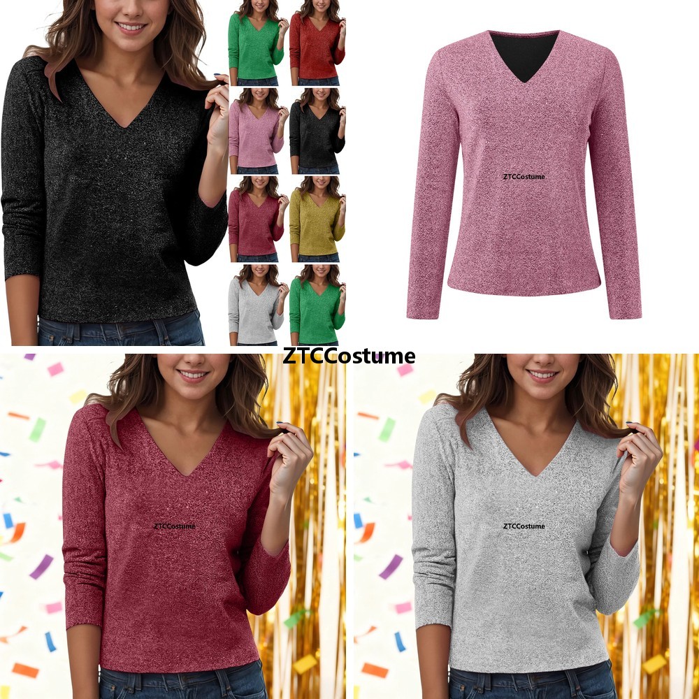Women Formal Blouses For Evening Wear - Blusa de Manga Longa com Decote