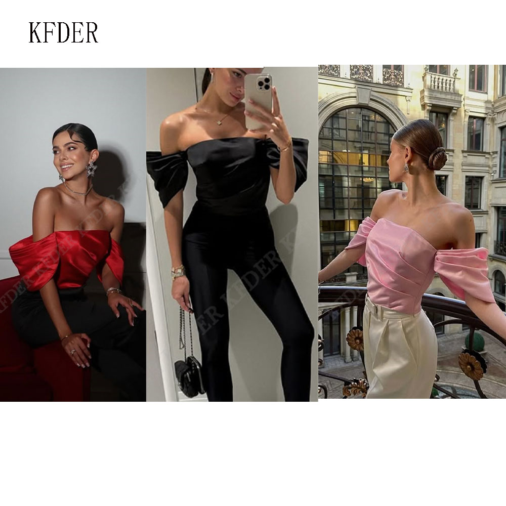 Women Formal Blouses For Evening Wear - Blusa de Cetim Off Shoulder para