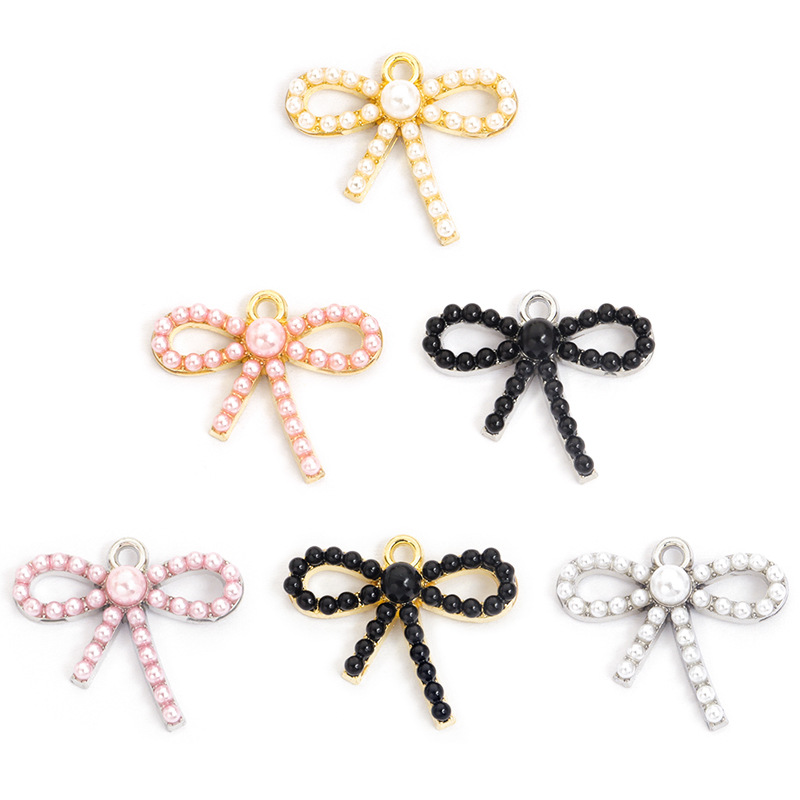 Pearl Necklace Set - Pingente de laço com pérola imitação,