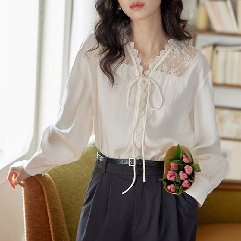 Women Formal Blouses For Evening Wear - Camisas de manga comprida femininas cetim