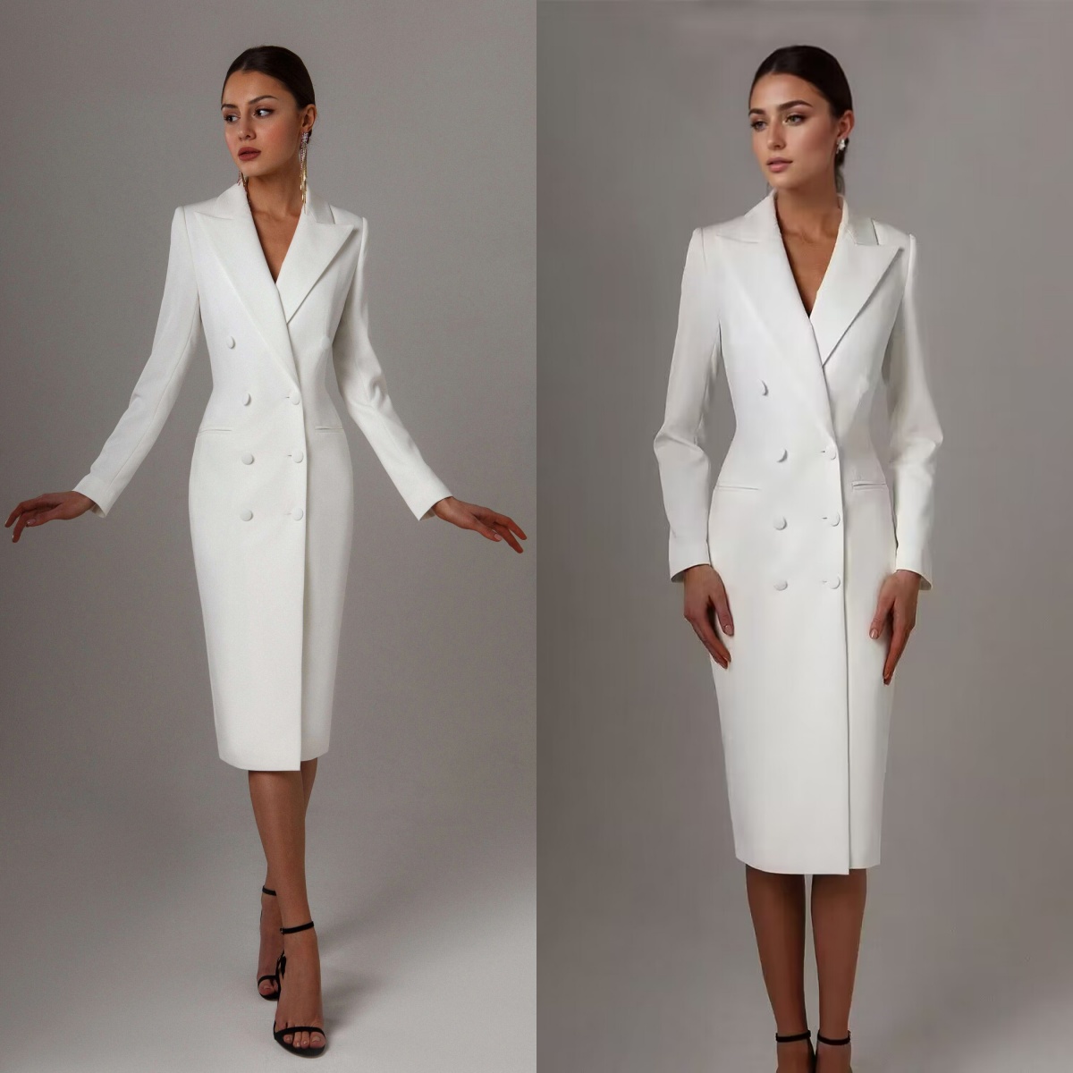 Women Formal Wear M&S - Personalizado branco duplo breasted jaqueta longa