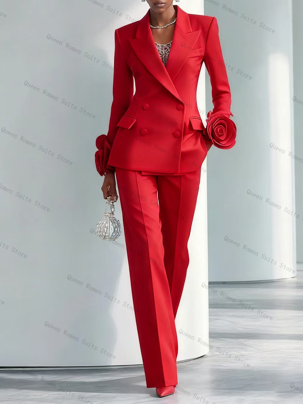 Women Luxury Formal Wear - Luxo vermelho feminino terno conjunto 2