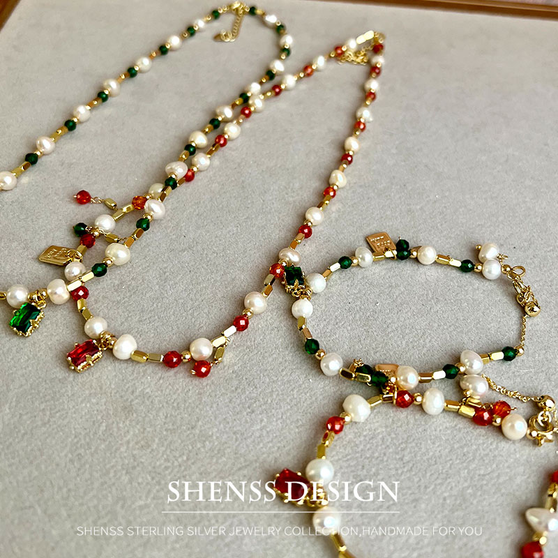 Pearl Necklace Set - Colar pingente de zircão pérola para