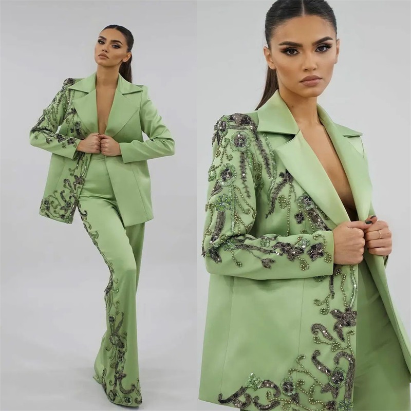 Women Formal Wear Designers - Designer de cetim verde feminino ternos