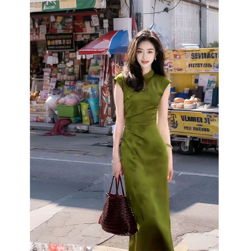 Women'S Green Formal Wear - 2024 novo estilo chinês verde cheongsam