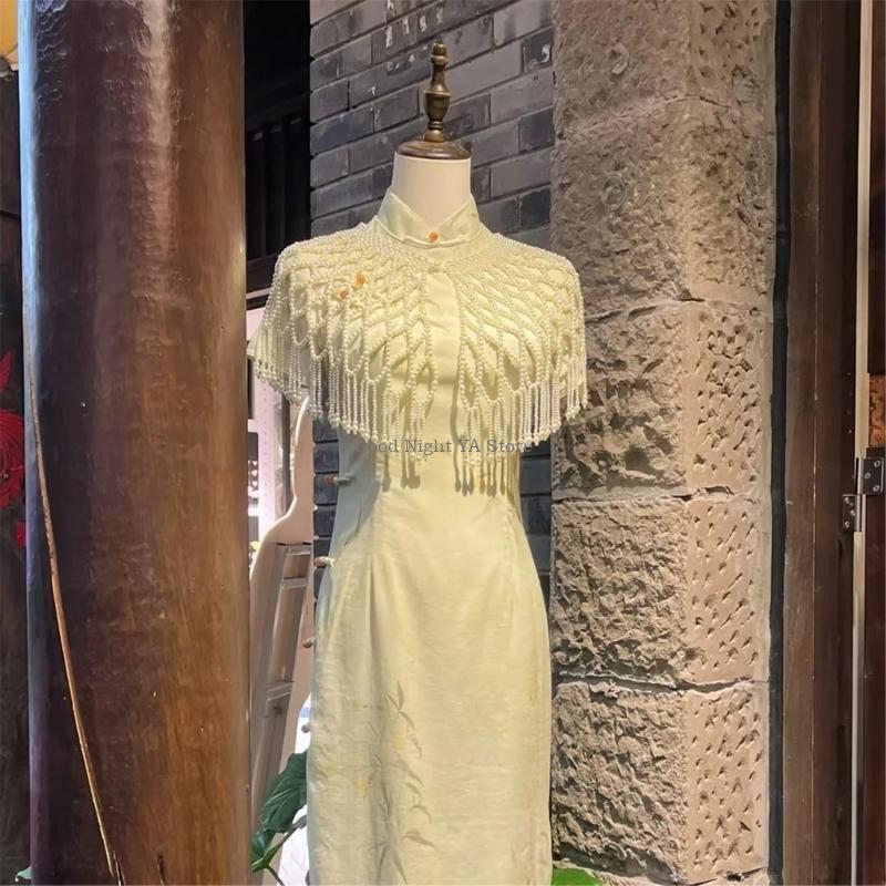 Women Formal Event Wear - Envoltório noite acentuado com pérolas respiráveis,