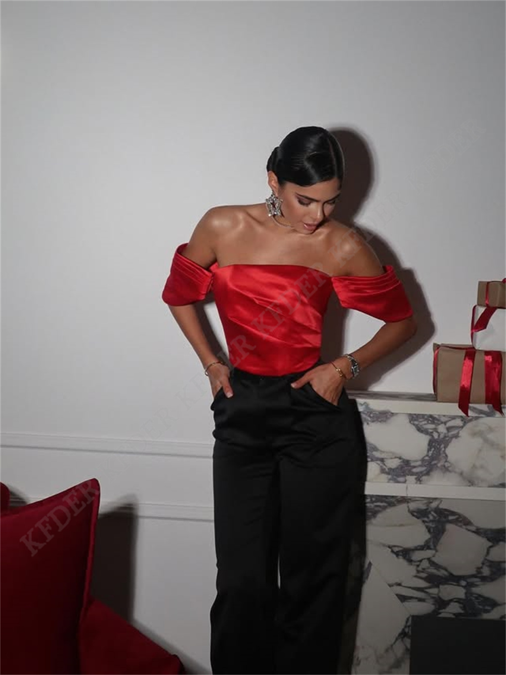 Blusa de Cetim Off Shoulder pa - Women Formal Blouses For Evening Wear avaliação e preço