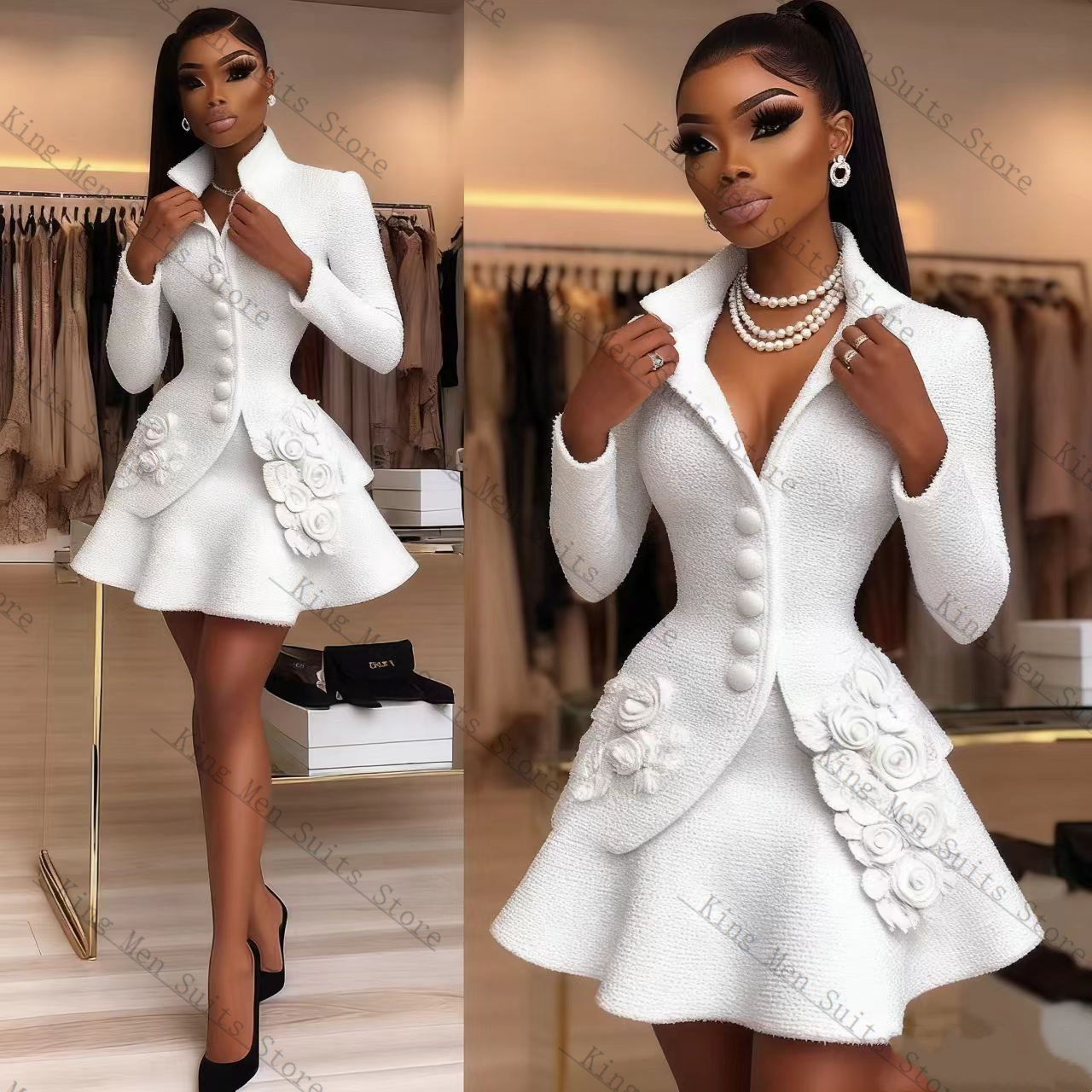 Luxo branco feminino terno con - Women Luxury Formal Wear avaliação e preço