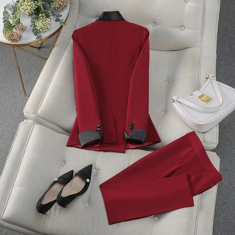 Elegante vermelho preto femini - Women Formal Wear With Black Blazer avaliação e preço