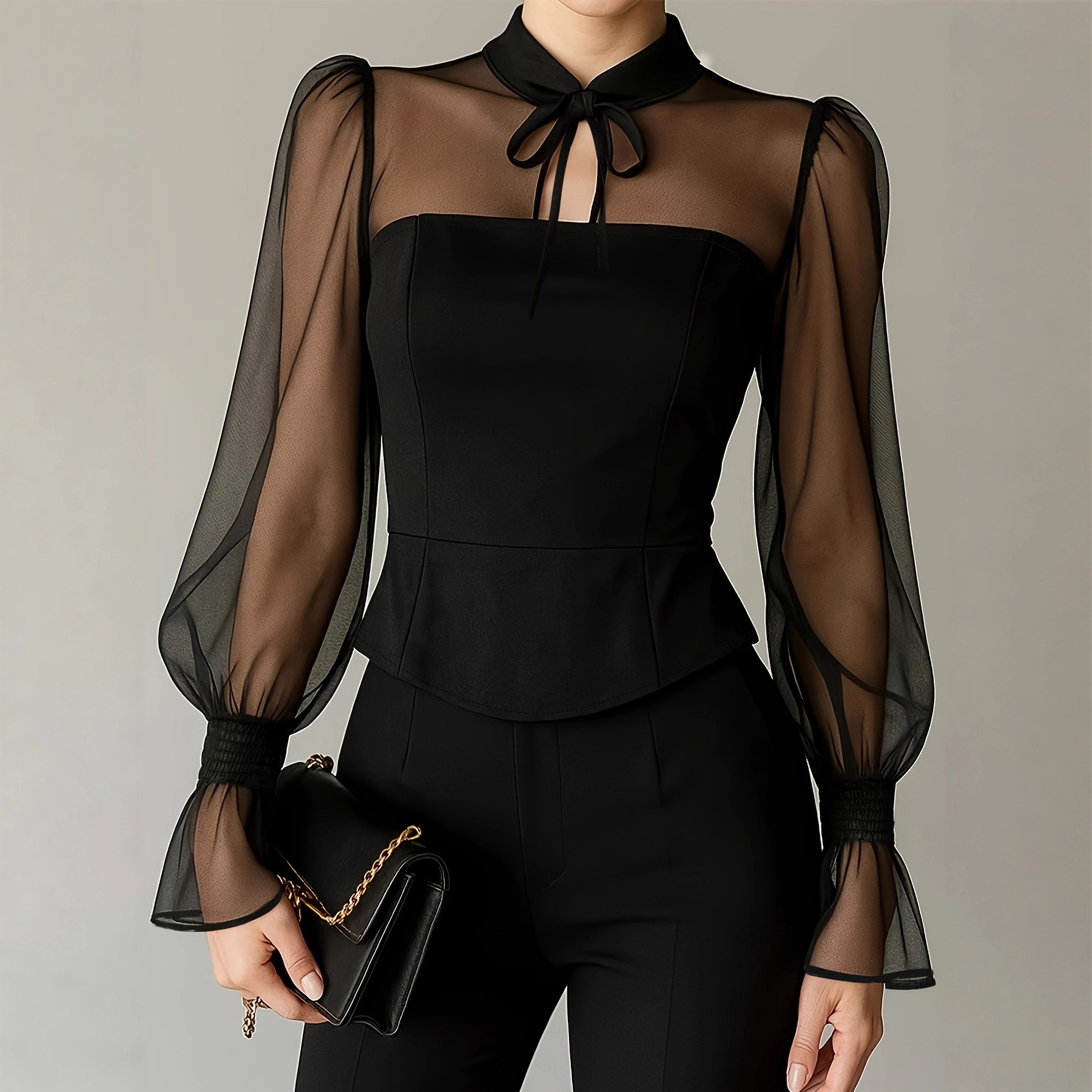 Blusa Elegante com Manga Bufan - Women Formal Blouses For Evening Wear avaliação e preço