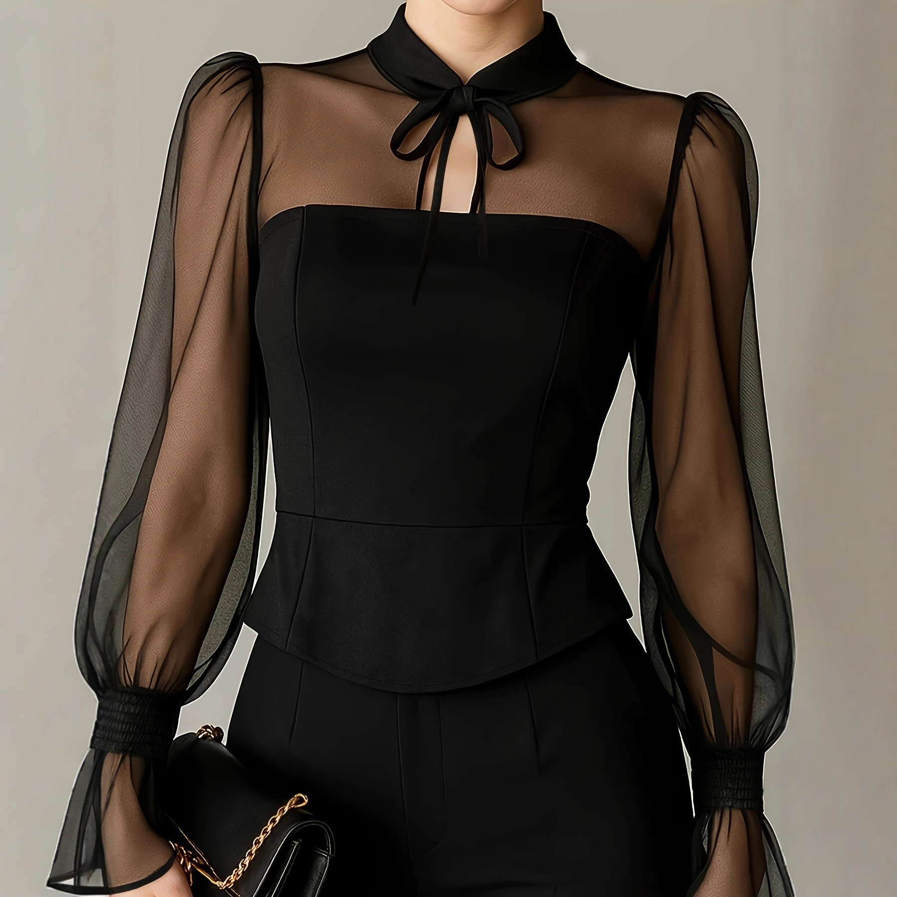 Blusa Elegante com Manga Bufan - Women Formal Blouses For Evening Wear avaliação e preço