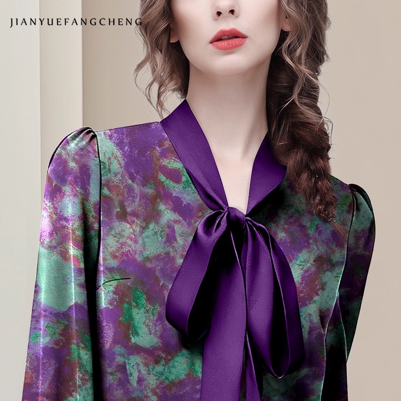 Blusa de cetim elegante floral - Women Formal Blouses For Evening Wear avaliação e preço